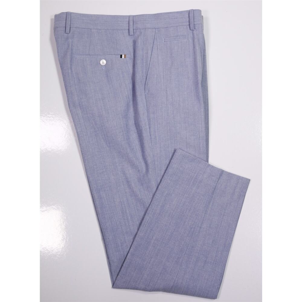 Hugo Boss Current Genius Light Blue Wool Cotton Flat Front Pants Trousers 38x31